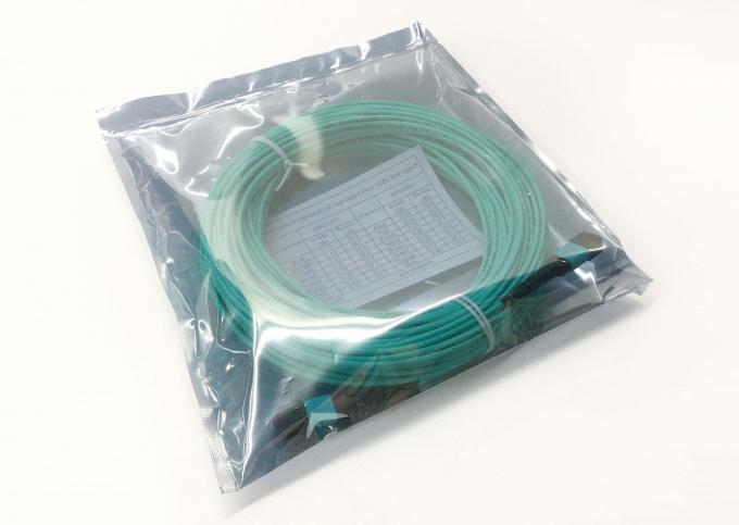 OM4 MPO fiber optic trunk patch cord product photo — connector detail