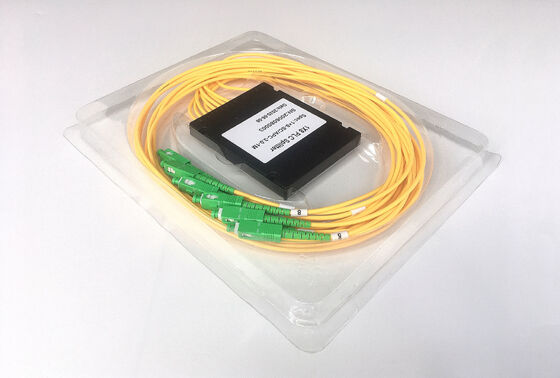 1x16 Fiber Optic PLC Splitter with SC/APC Connector in ABS Box, Single Mode G657A1 Pigtail 2.0mm for FTTx PON Networks